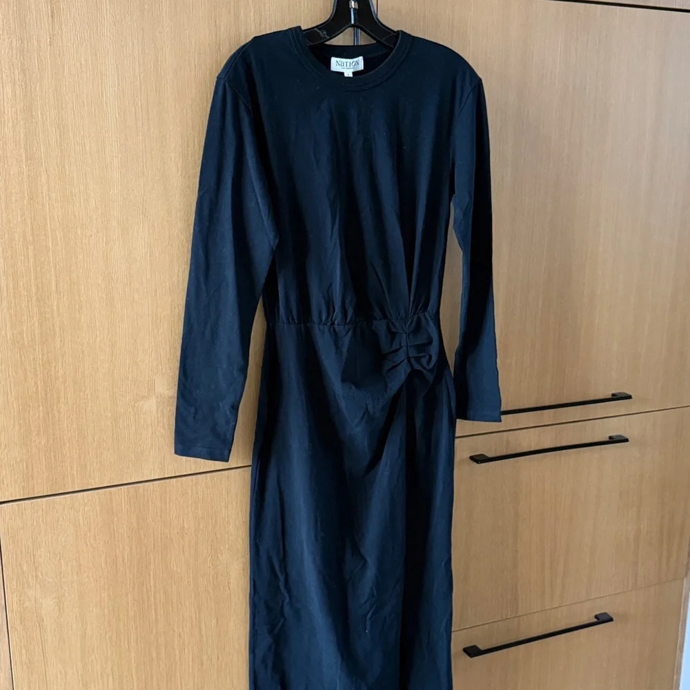 NATION LTD Long Sleeve Black Cotton Maxi Dress Jet Black Color Size Small NWT - Picture 6 of 8